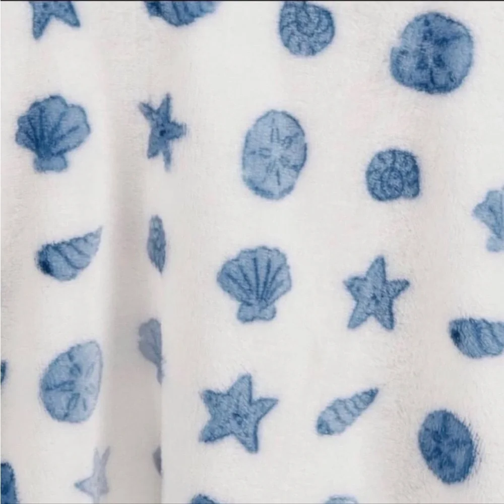 Target large blue and white super soft seashell beach print throw